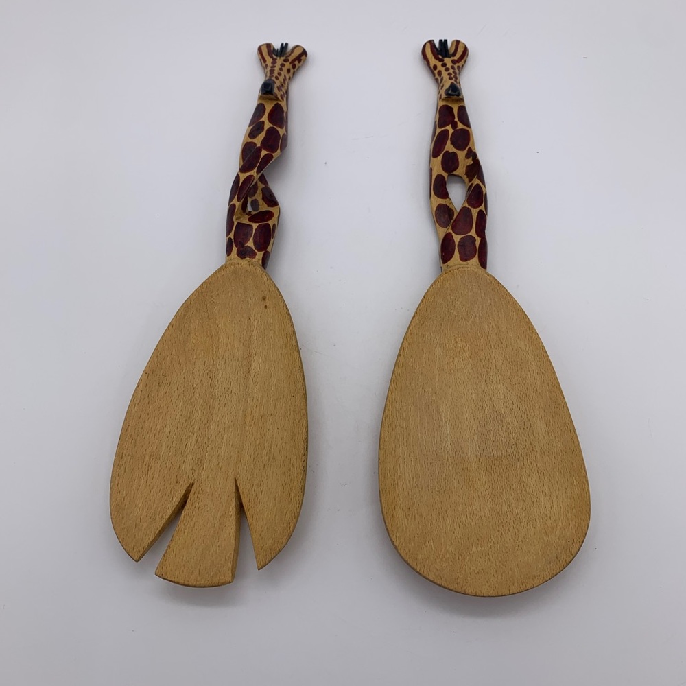 Hand-Carved & Painted Salad Serving set With A Twist From Kenya